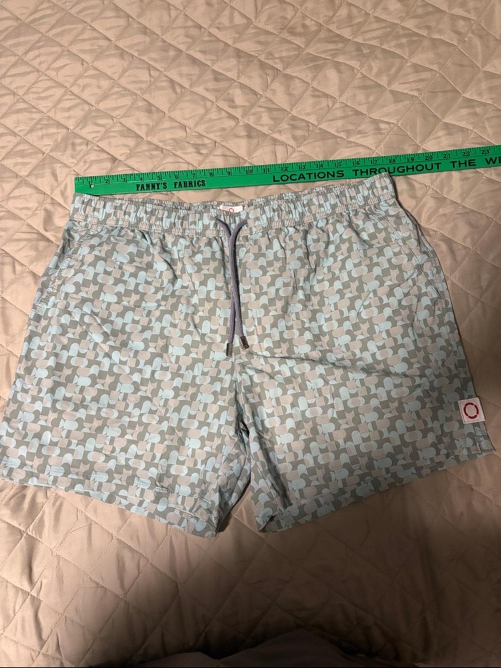 Men's Geometric Swim Trunks in green and turquoise